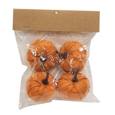 4 Pack Orange Burlap Pumpkins 225 - The Fox Decor